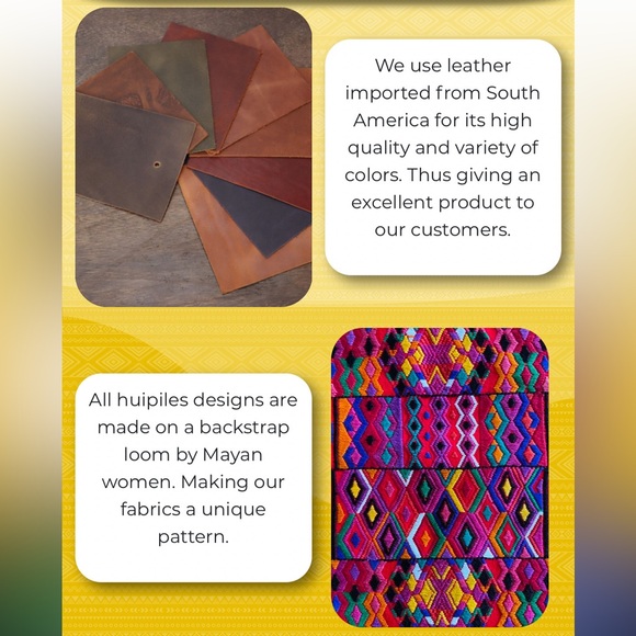 Leather Backpack with huipil woven embroidered fabric handmade in Guatemala New - Picture 10 of 11